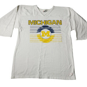 Vtg Michigan Wolverines 3/4 Sleeves V-neck Shirt Size Adult L Single Stitch 90s